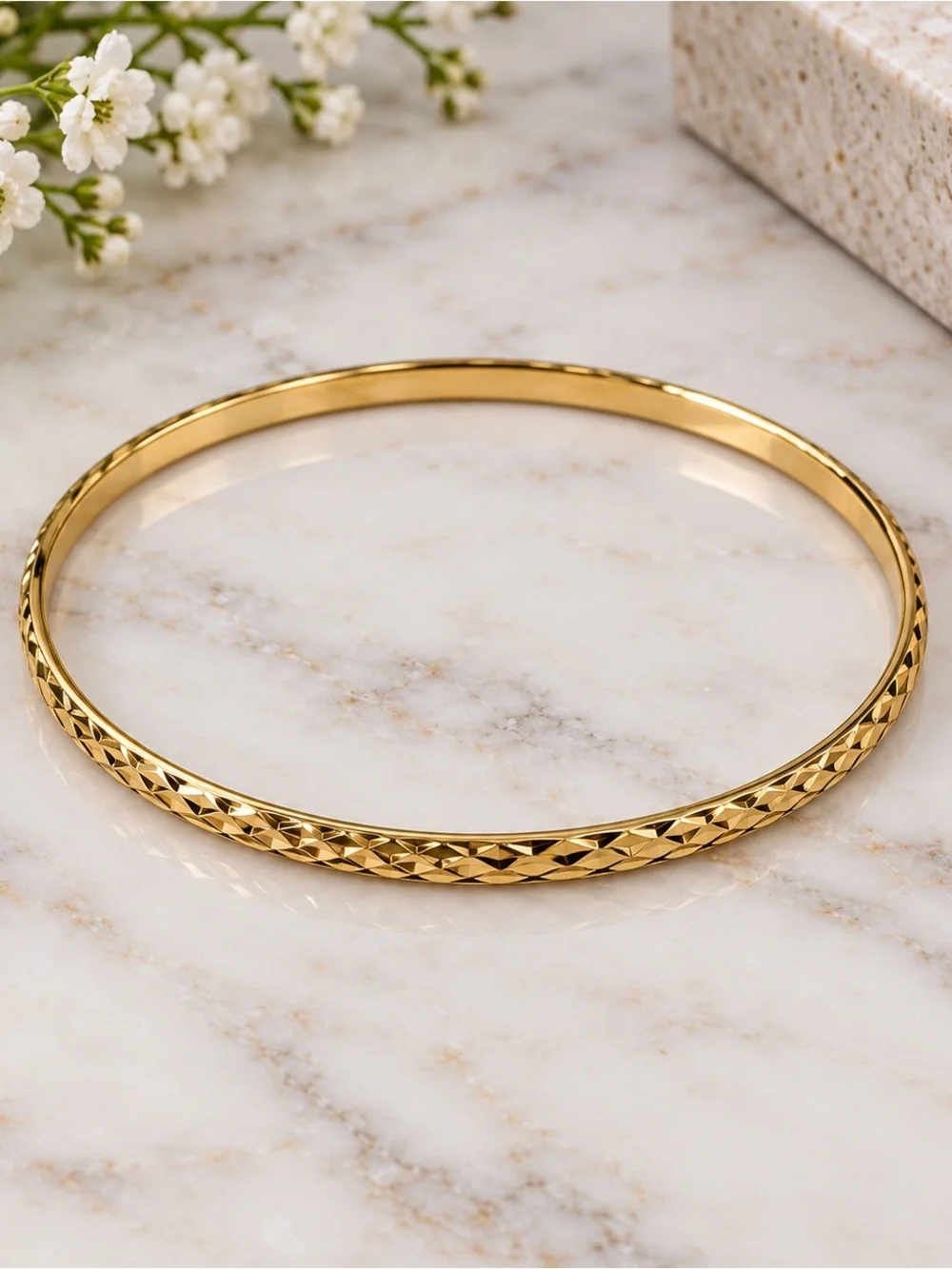 Gold Textured Bangle Bracelet - Women Jewelry